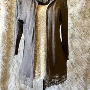 Gray cardigan with crochet detail